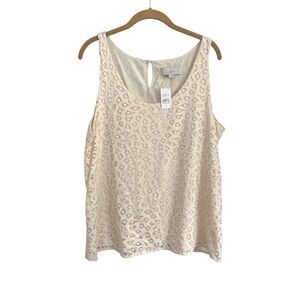 LOFT Tank Top Women's L Beige Lace Overlay Sleeveless Casual Blouse NWT